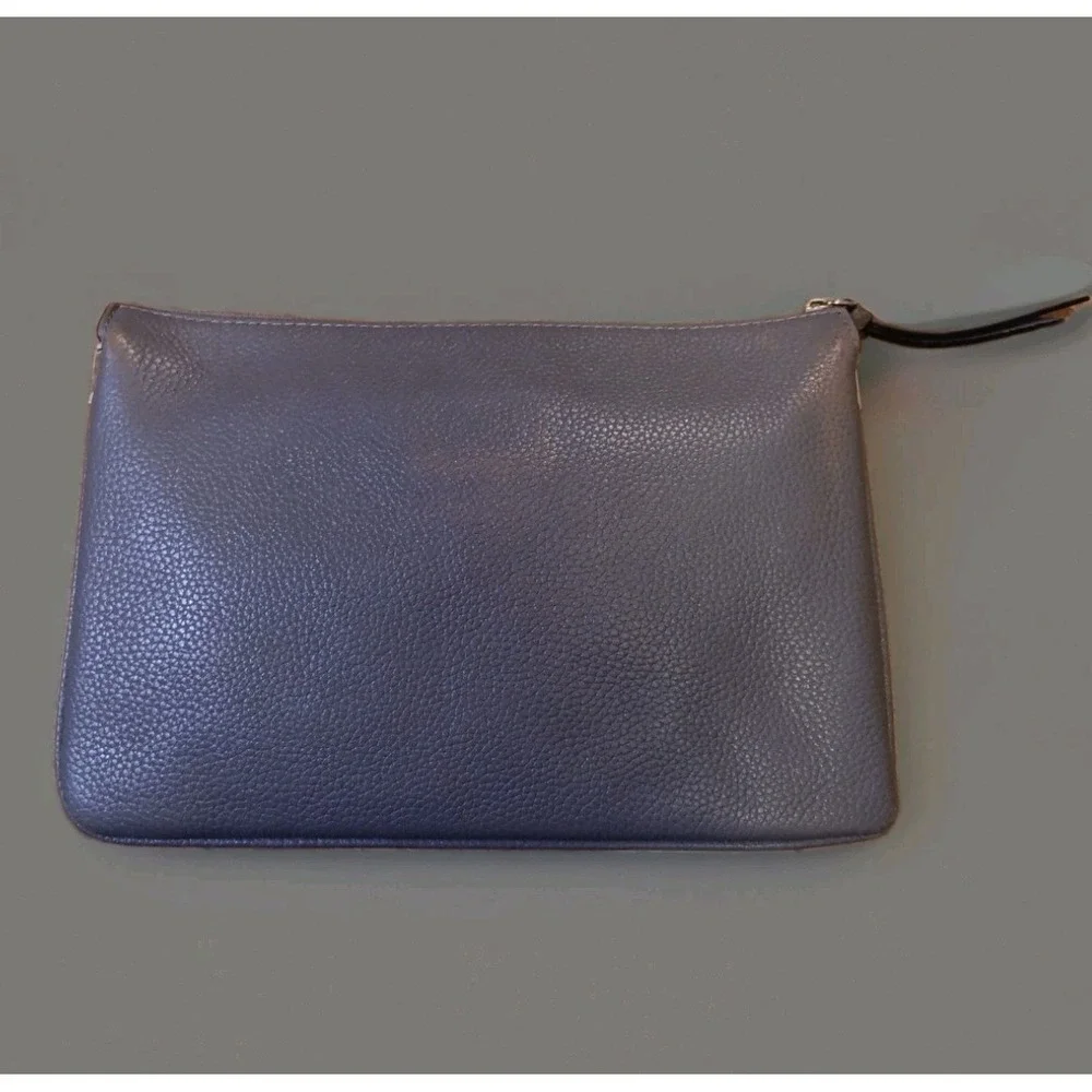 Kate Spade NY Pebbled Leather Triple Zip Clutch Wallet Pouch Gray 10x7 Large